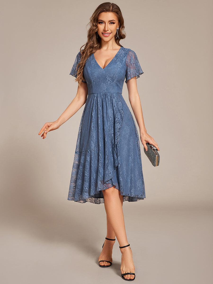 Delicate A-Line Short Sleeves V-Neck Wedding Guest Dress