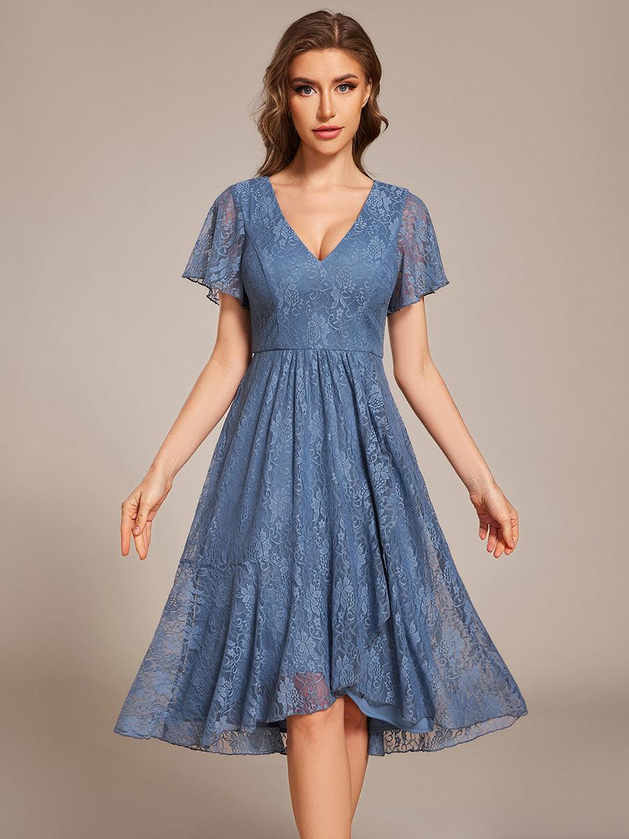 Delicate A-Line Short Sleeves V-Neck Wedding Guest Dress