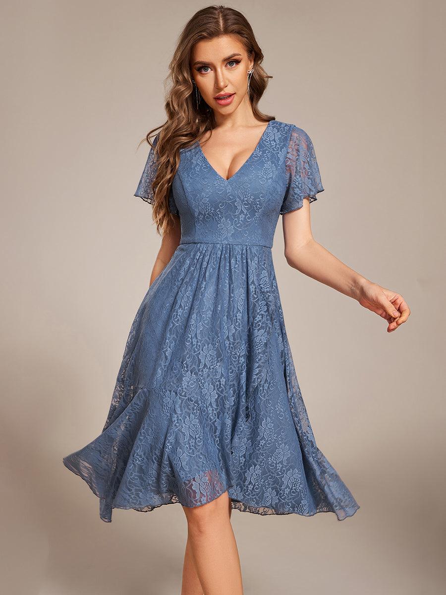 Delicate A-Line Short Sleeves V-Neck Wedding Guest Dress