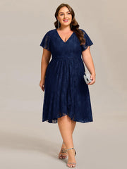 Delicate A-Line Short Sleeves V-Neck Wedding Guest Dress