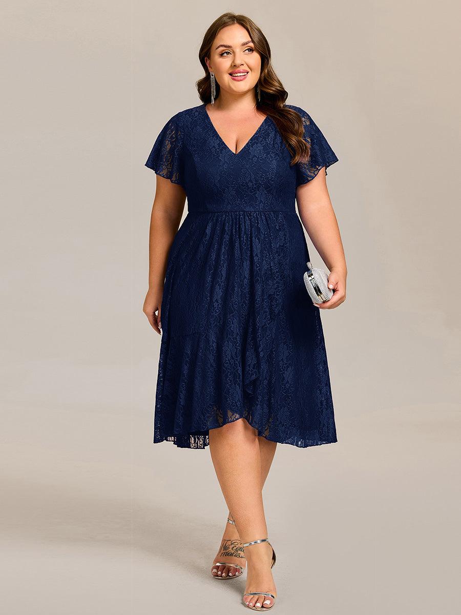 Delicate A-Line Short Sleeves V-Neck Wedding Guest Dress