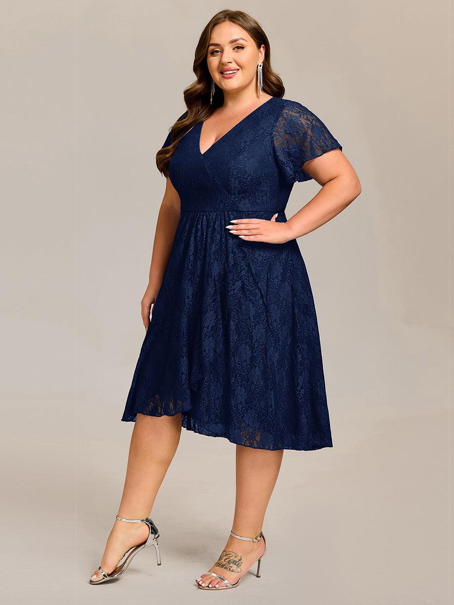 Delicate A-Line Short Sleeves V-Neck Wedding Guest Dress