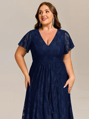 Charming Plus Size Tea-Length V-Neck A-Line Wedding Guest Dress