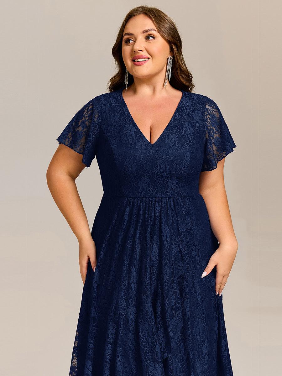 Delicate A-Line Short Sleeves V-Neck Wedding Guest Dress