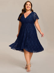 Delicate A-Line Short Sleeves V-Neck Wedding Guest Dress