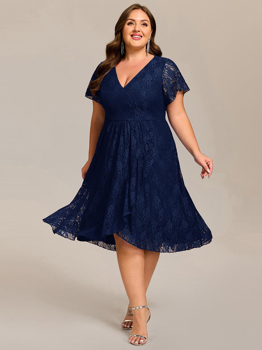 Delicate A-Line Short Sleeves V-Neck Wedding Guest Dress