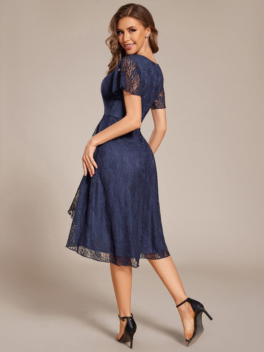 Delicate A-Line Short Sleeves V-Neck Wedding Guest Dress