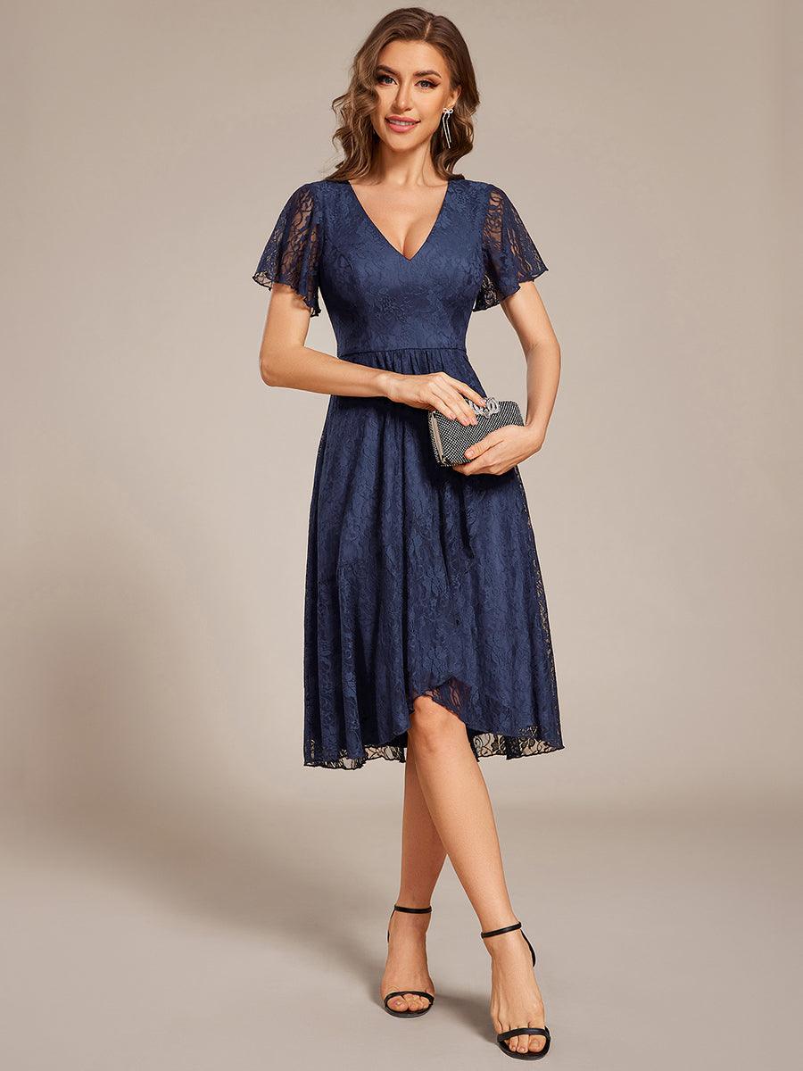 Delicate A-Line Short Sleeves V-Neck Wedding Guest Dress
