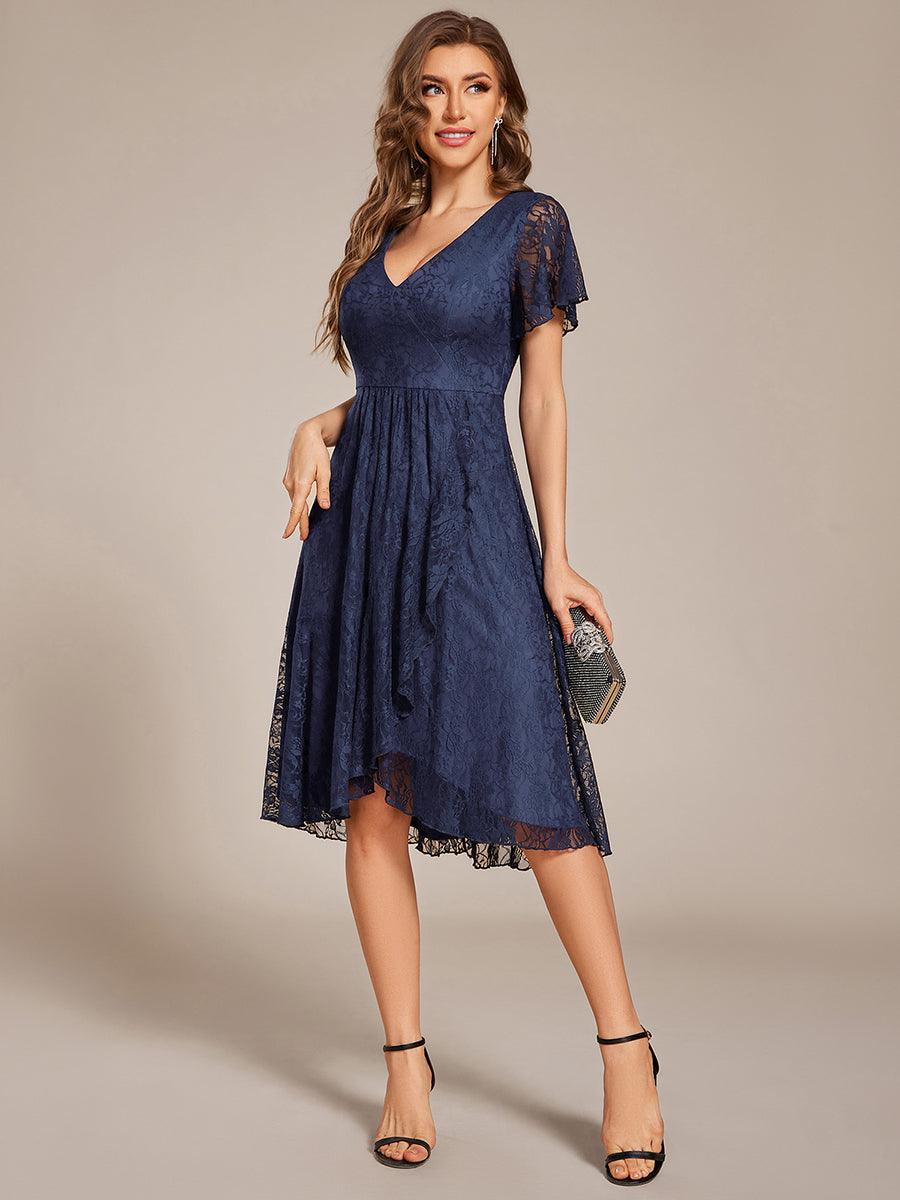 Delicate A-Line Short Sleeves V-Neck Wedding Guest Dress