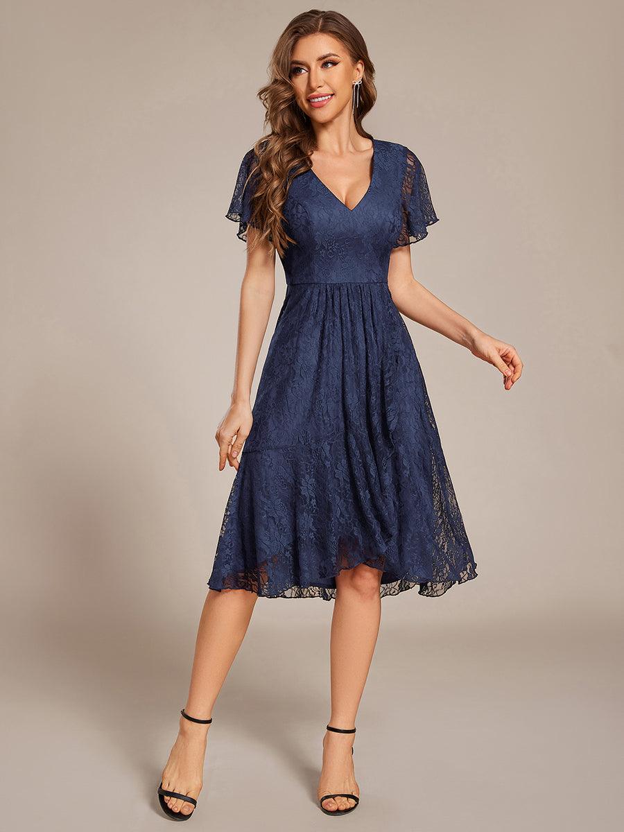 Delicate A-Line Short Sleeves V-Neck Wedding Guest Dress