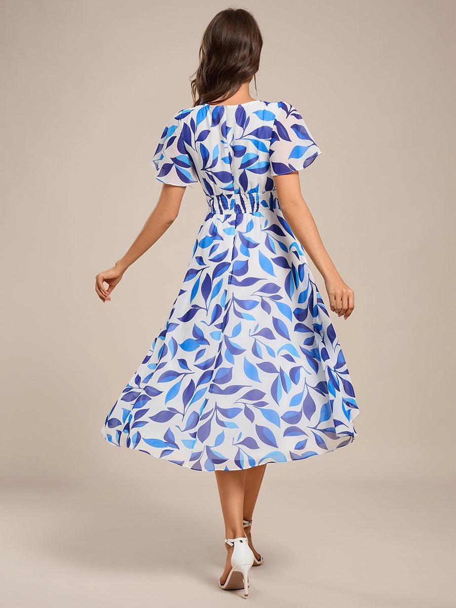Special Short Sleeves V-Neck A-Line Print Floral Wedding Guest Dress