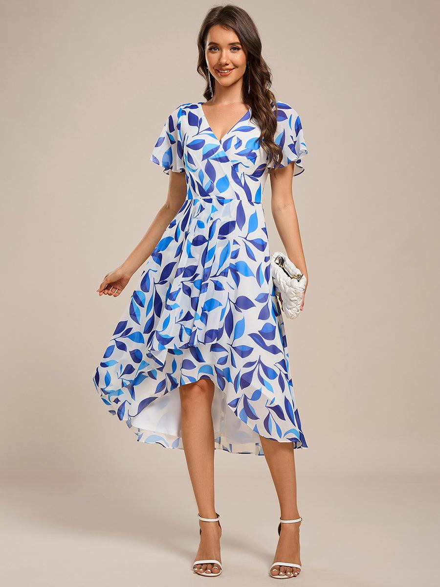 Special Short Sleeves V-Neck A-Line Print Floral Wedding Guest Dress