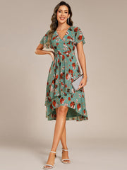 Special Short Sleeves V-Neck A-Line Print Floral Wedding Guest Dress