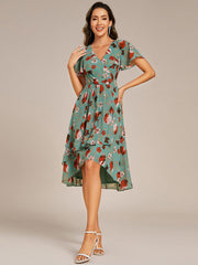 Special Short Sleeves V-Neck A-Line Print Floral Wedding Guest Dress
