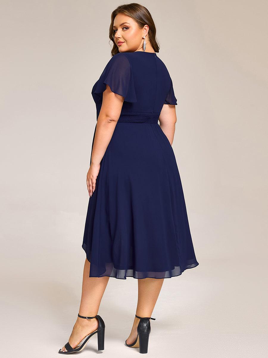 Special Short Sleeves V-Neck A-Line Print Floral Wedding Guest Dress