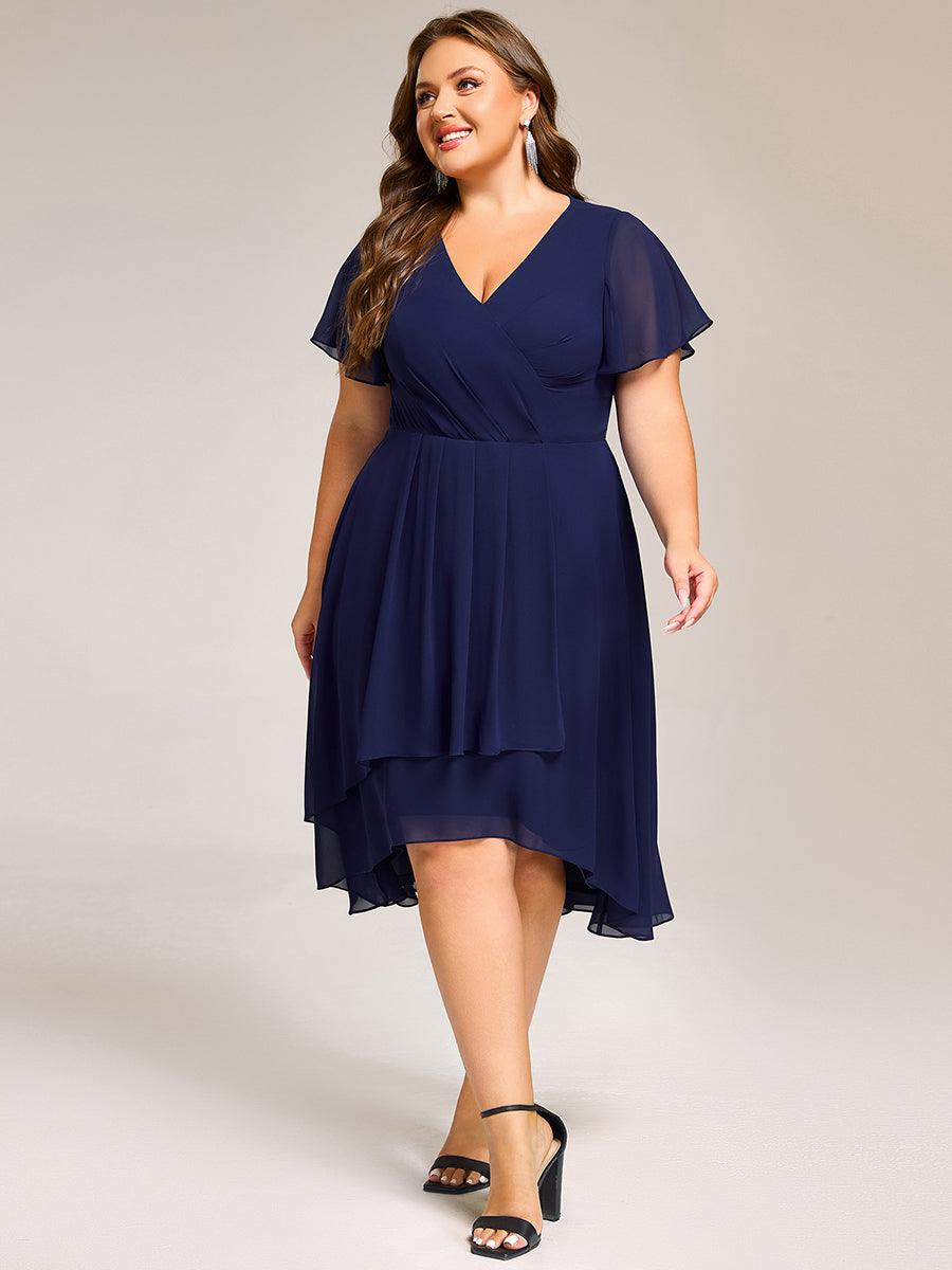 Special Short Sleeves V-Neck A-Line Print Floral Wedding Guest Dress