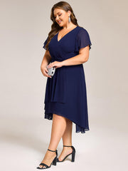 Special Short Sleeves V-Neck A-Line Print Floral Wedding Guest Dress