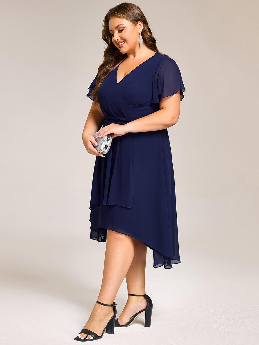 Special Short Sleeves V-Neck A-Line Print Floral Wedding Guest Dress