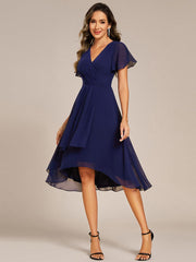 Special Short Sleeves V-Neck A-Line Print Floral Wedding Guest Dress