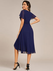 Special Short Sleeves V-Neck A-Line Print Floral Wedding Guest Dress