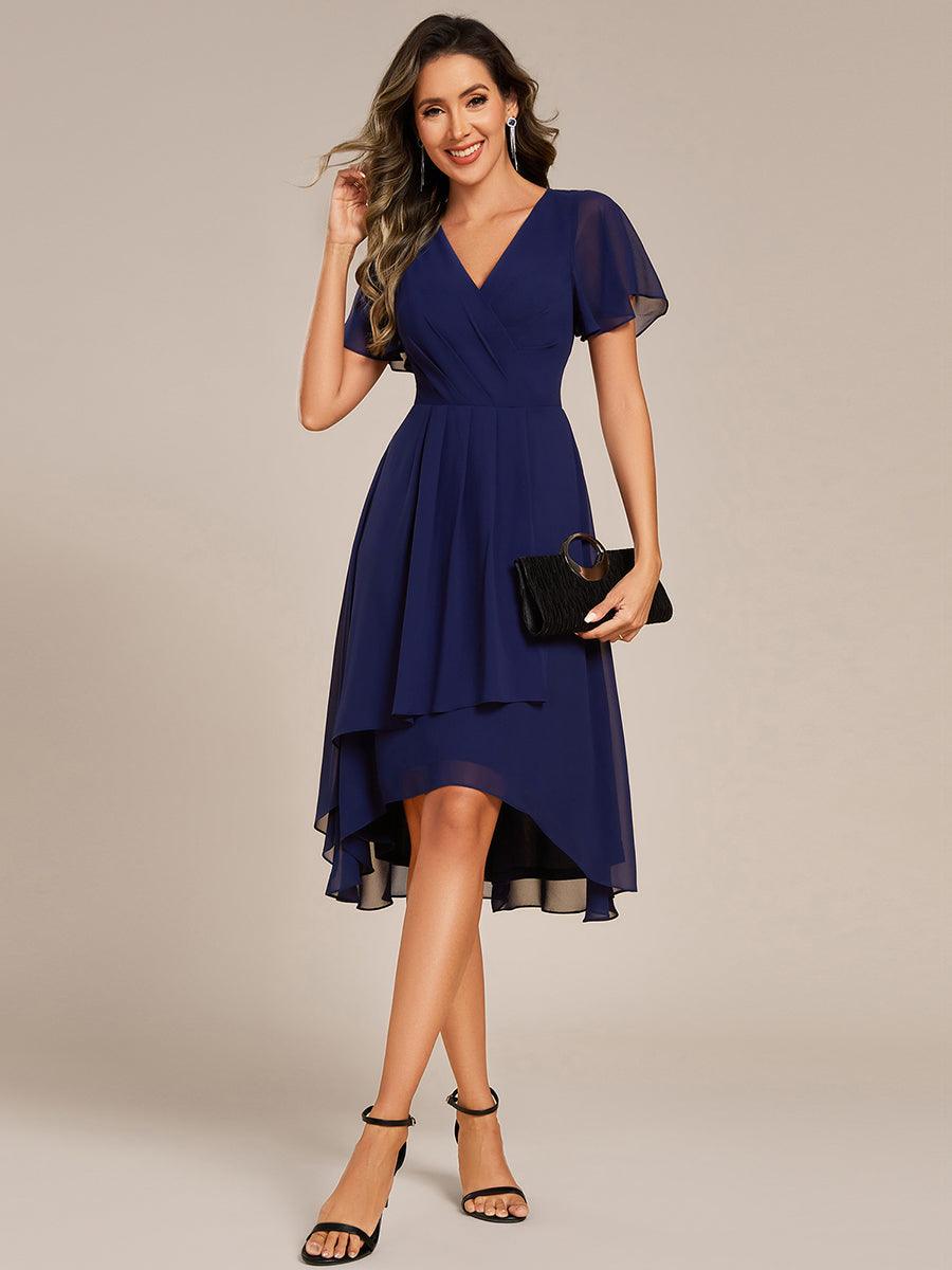Special Short Sleeves V-Neck A-Line Print Floral Wedding Guest Dress