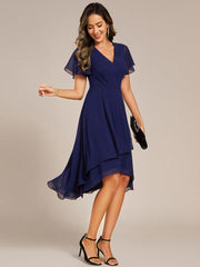 Special Short Sleeves V-Neck A-Line Print Floral Wedding Guest Dress