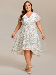Special Short Sleeves V-Neck A-Line Print Floral Wedding Guest Dress