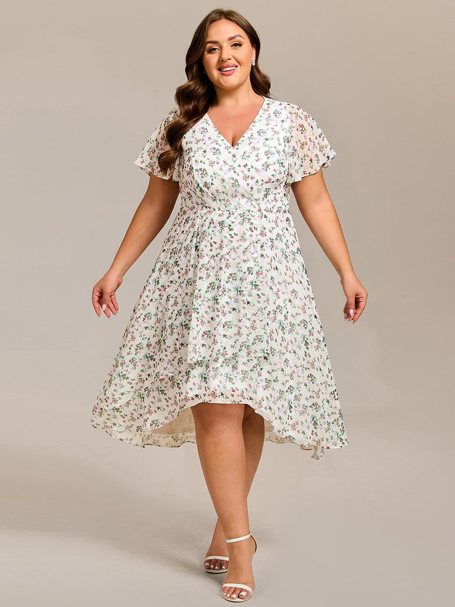 Special Short Sleeves V-Neck A-Line Print Floral Wedding Guest Dress