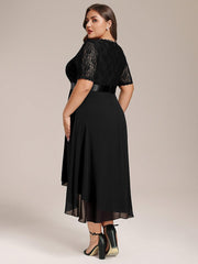 Intellectual A-Line V-Neck Lace Midi Wedding Guest Dress with Ribbon