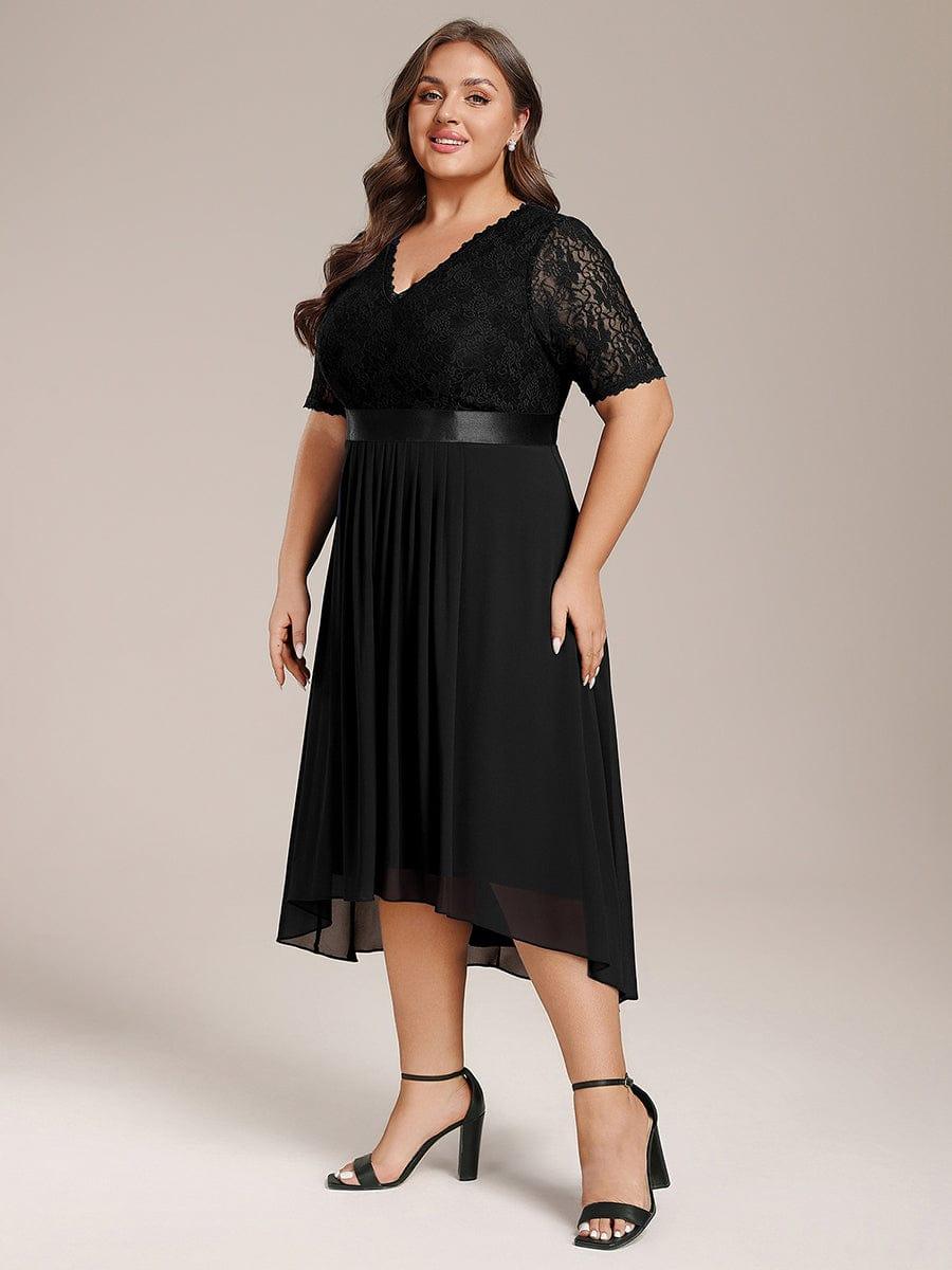 Intellectual A-Line V-Neck Lace Midi Wedding Guest Dress with Ribbon