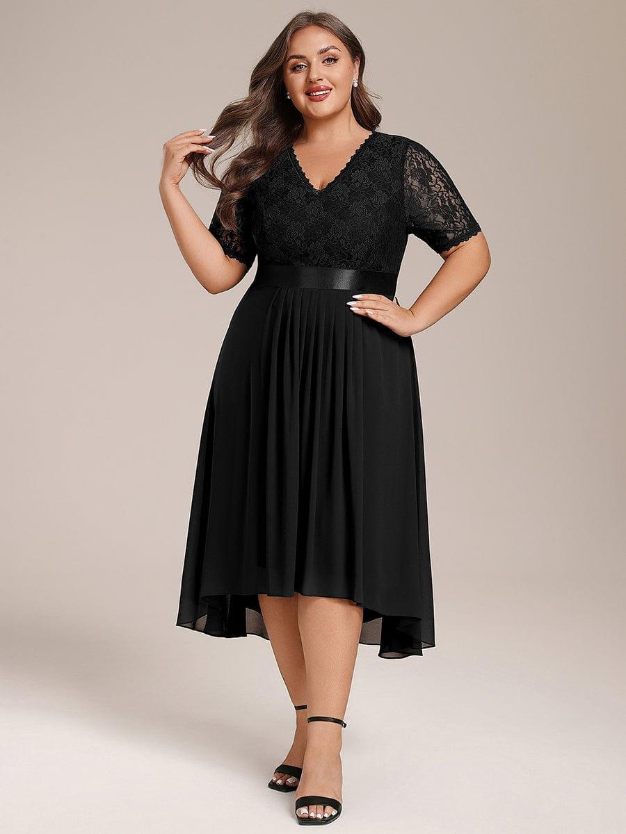 Intellectual A-Line V-Neck Lace Midi Wedding Guest Dress with Ribbon