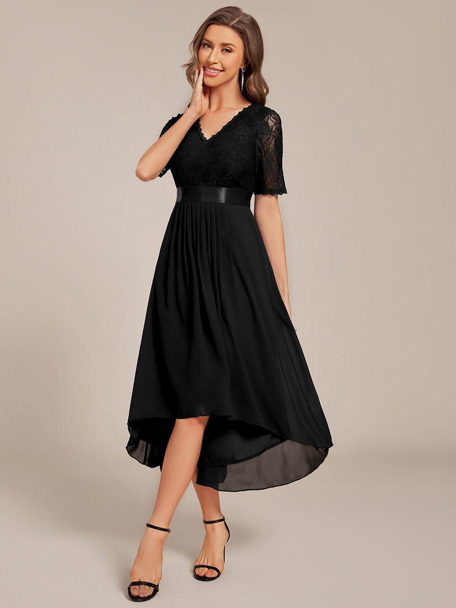 Intellectual A-Line V-Neck Lace Midi Wedding Guest Dress with Ribbon
