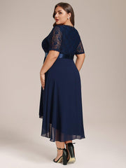Intellectual A-Line V-Neck Lace Midi Wedding Guest Dress with Ribbon