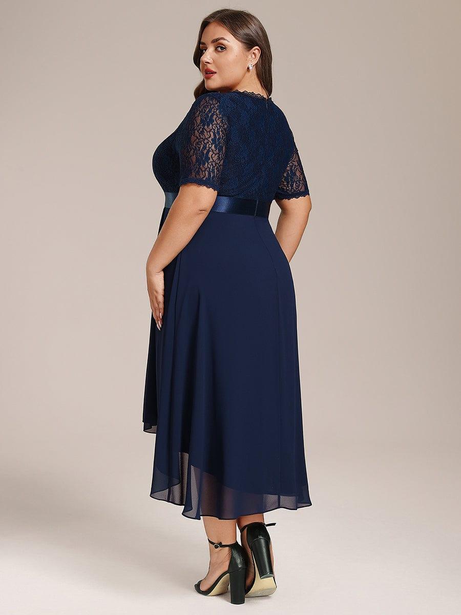 Intellectual A-Line V-Neck Lace Midi Wedding Guest Dress with Ribbon