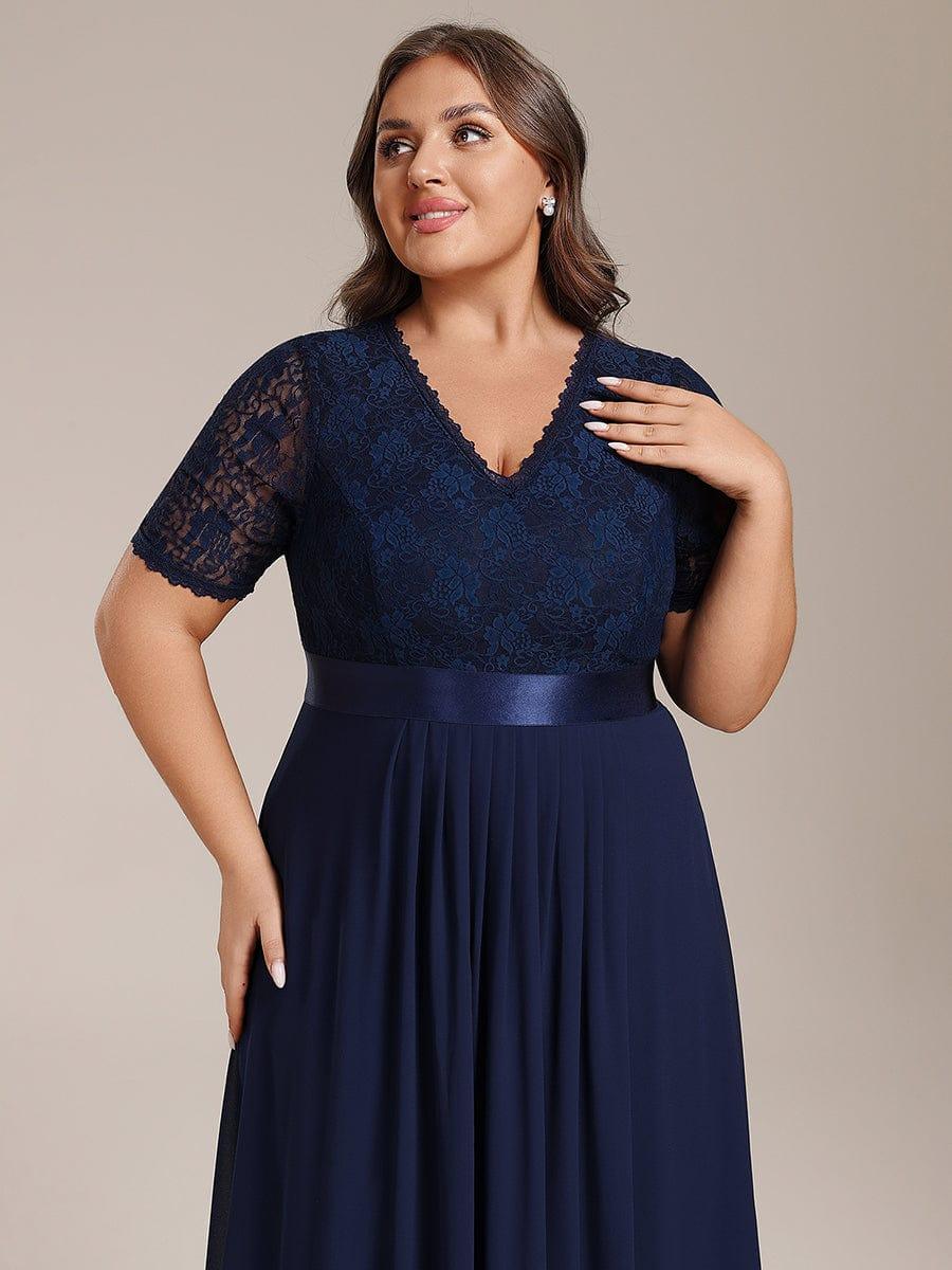 Intellectual A-Line V-Neck Lace Midi Wedding Guest Dress with Ribbon
