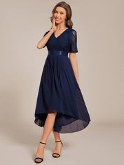Intellectual A-Line V-Neck Lace Midi Wedding Guest Dress with Ribbon