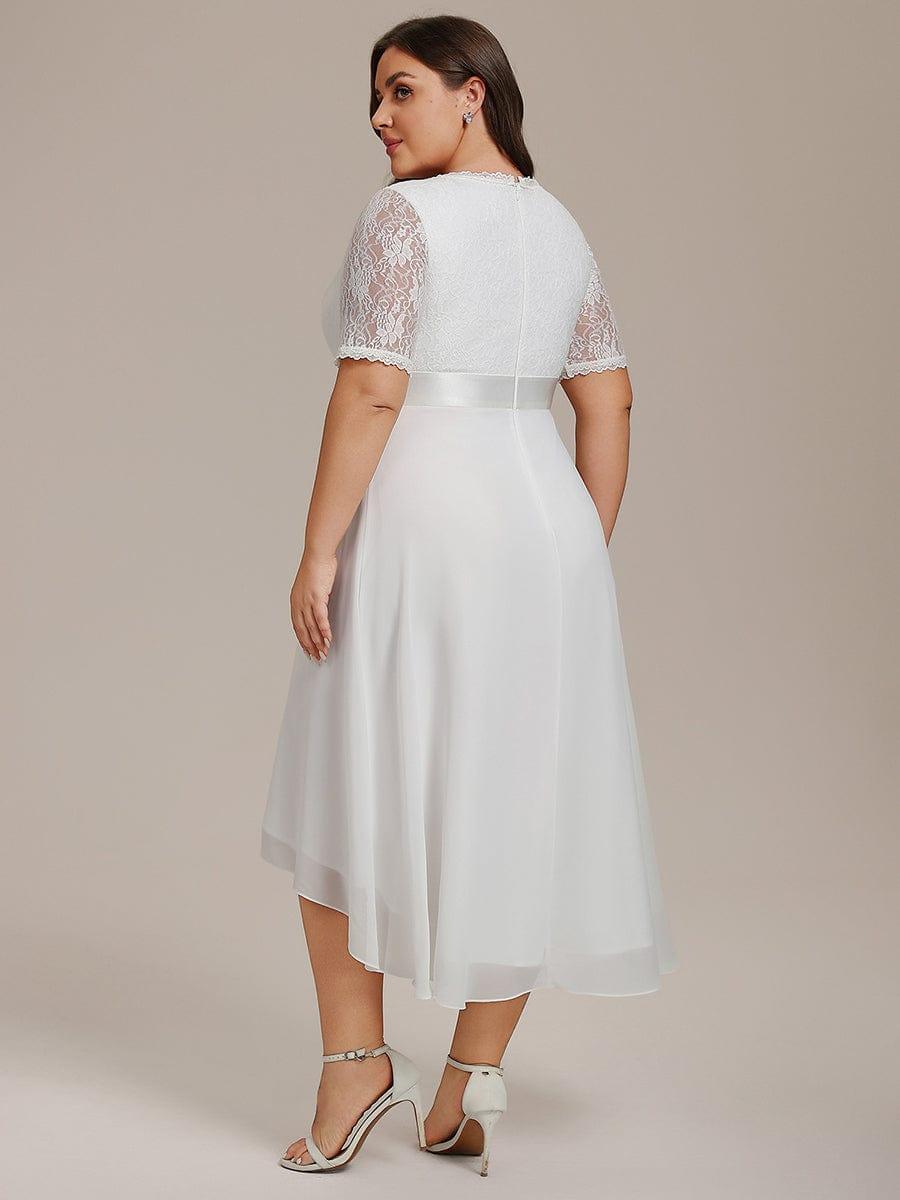 Intellectual A-Line V-Neck Lace Midi Wedding Guest Dress with Ribbon