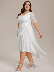 Intellectual A-Line V-Neck Lace Midi Wedding Guest Dress with Ribbon