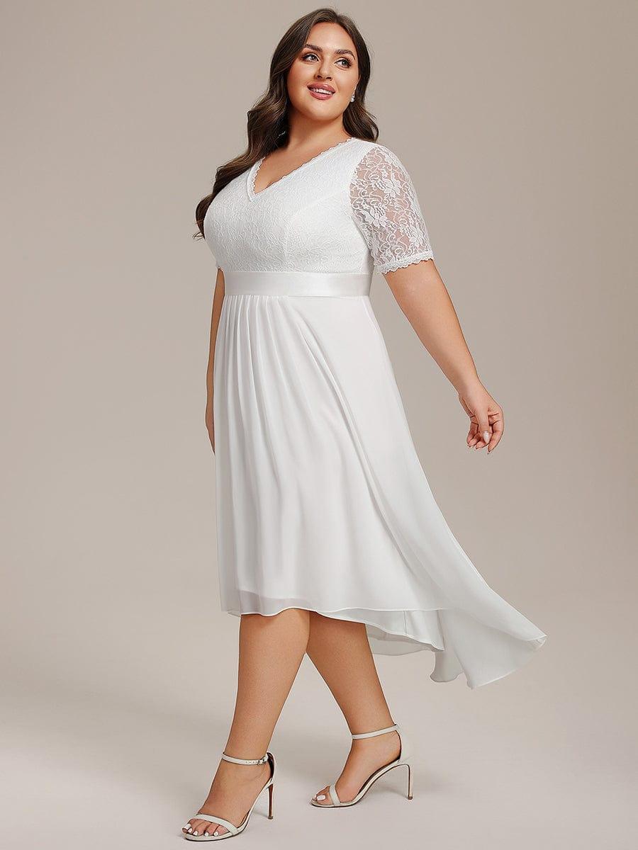 Intellectual A-Line V-Neck Lace Midi Wedding Guest Dress with Ribbon
