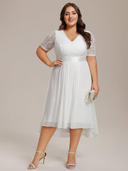 Intellectual A-Line V-Neck Lace Midi Wedding Guest Dress with Ribbon
