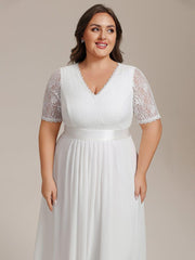 Intellectual A-Line V-Neck Lace Midi Wedding Guest Dress with Ribbon