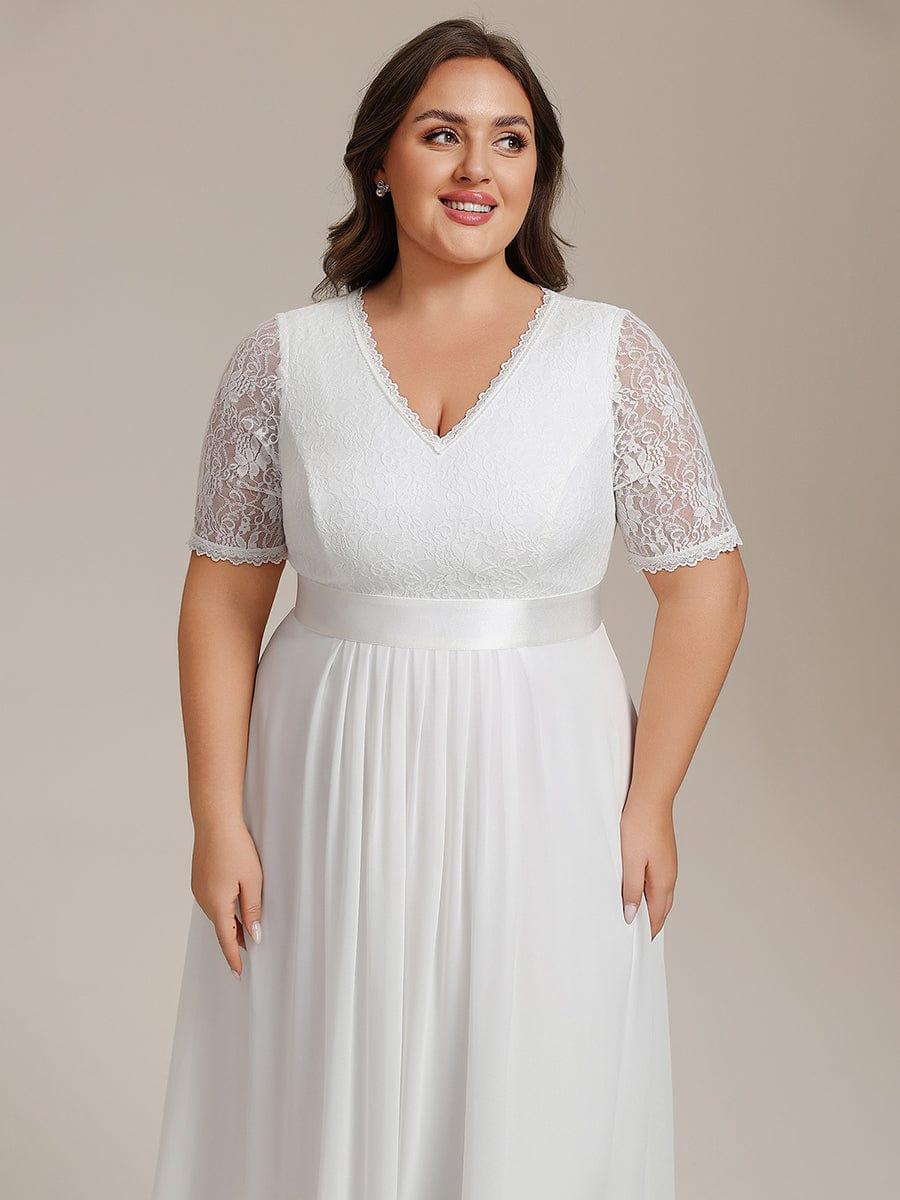 Intellectual A-Line V-Neck Lace Midi Wedding Guest Dress with Ribbon