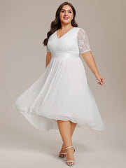 Intellectual A-Line V-Neck Lace Midi Wedding Guest Dress with Ribbon