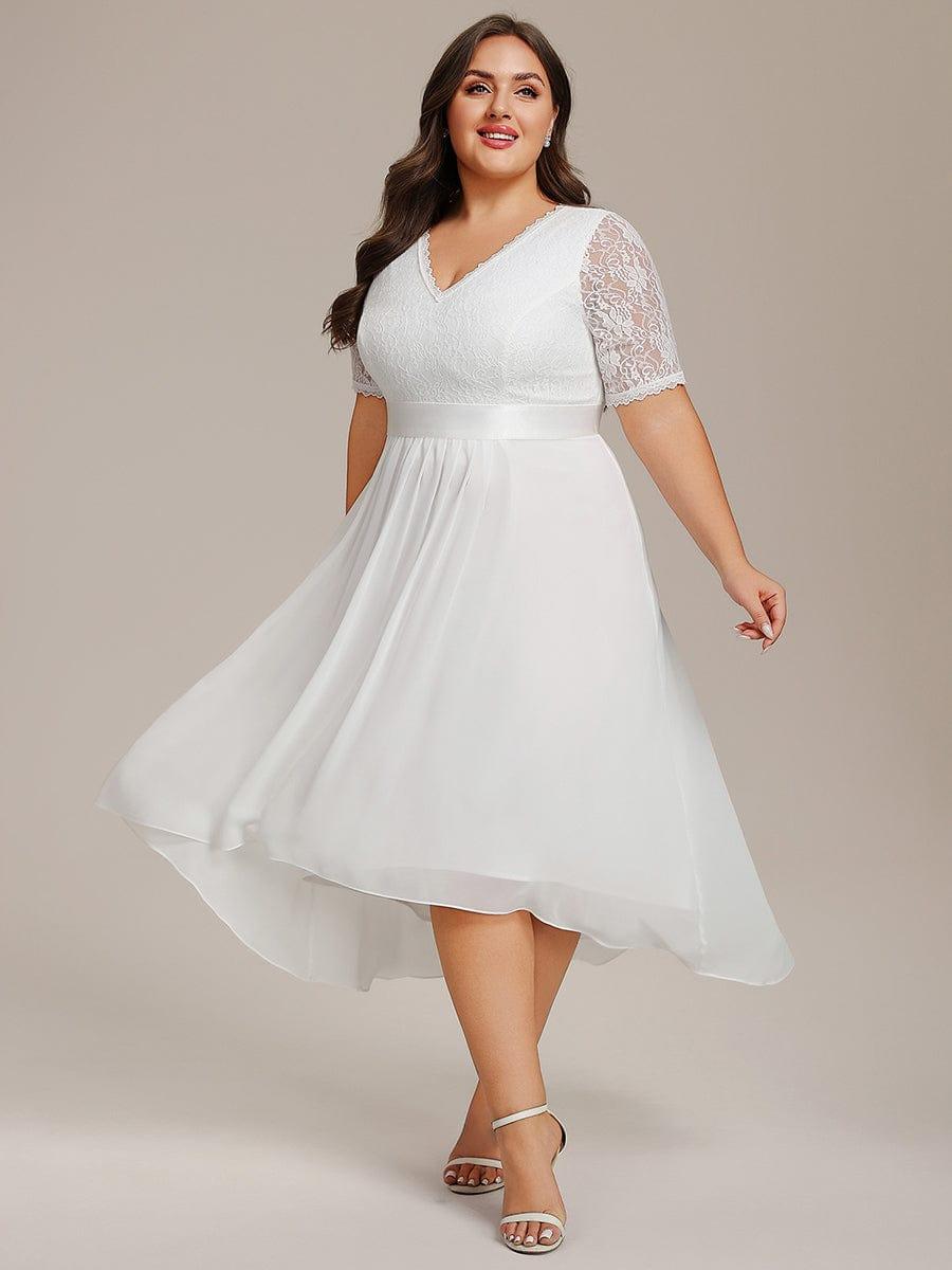 Intellectual A-Line V-Neck Lace Midi Wedding Guest Dress with Ribbon