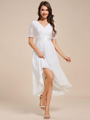 Intellectual A-Line V-Neck Lace Midi Wedding Guest Dress with Ribbon