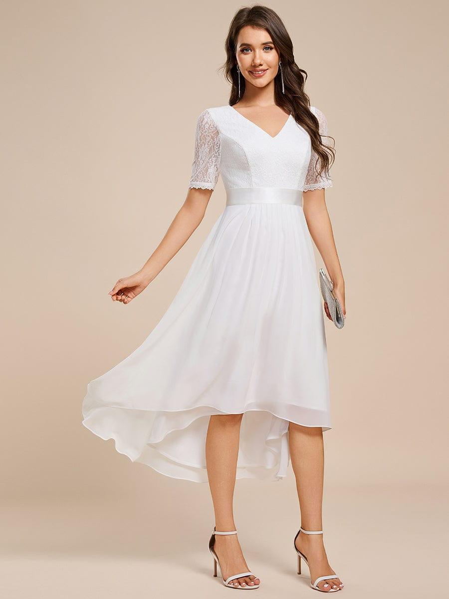 Intellectual A-Line V-Neck Lace Midi Wedding Guest Dress with Ribbon
