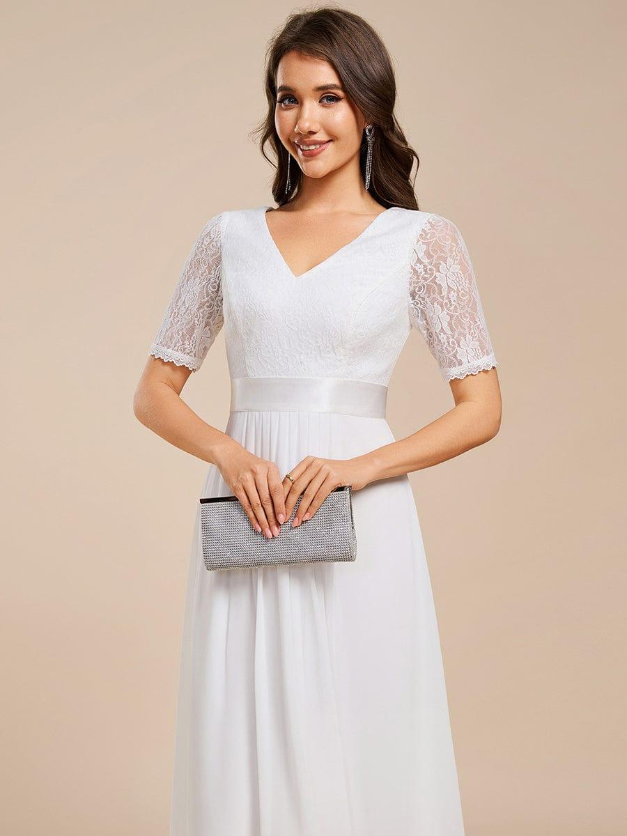 Intellectual A-Line V-Neck Lace Midi Wedding Guest Dress with Ribbon