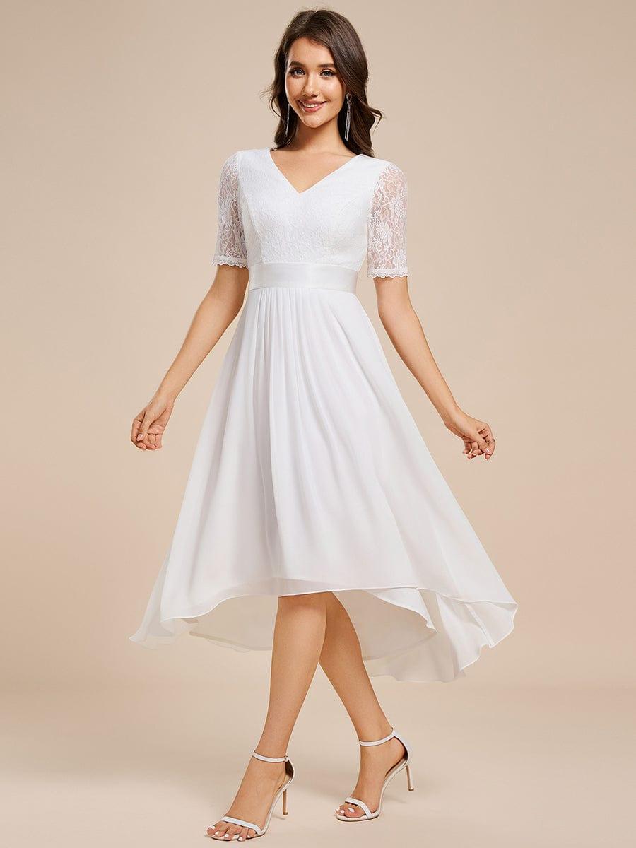 Intellectual A-Line V-Neck Lace Midi Wedding Guest Dress with Ribbon