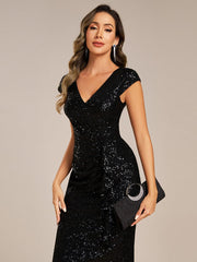 Decent Sequin Mermaid Cap Sleeves Wedding Guest Dress