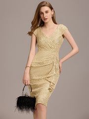Decent Sequin Mermaid Cap Sleeves Wedding Guest Dress